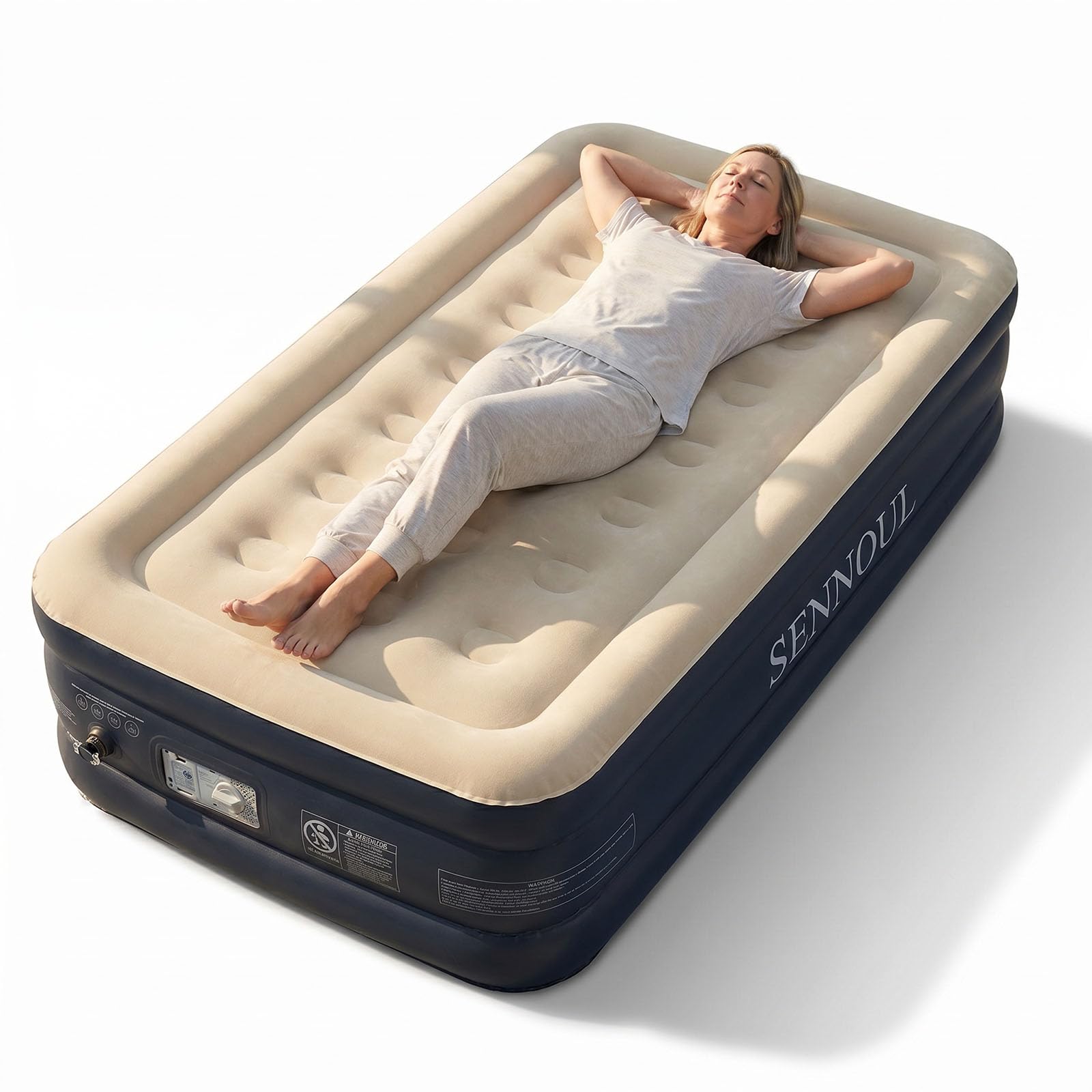 SENNOUL Twin Air Mattress Built in Pump, 16" Raised Blow up Bed, 650lb | Inflata