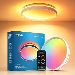 Lepro Smart Ceiling Light, 24W Dimmable RGB Ceiling Light, AI Scenes, 29cm | 1800LM Tunable Light 2700-5700K, Colour DIY for Bedroom, Living Room, Kitchen, Works with Alexa & Google Assistant