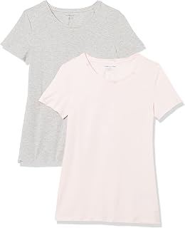 Amazon Essentials T-Shirt Girocollo a Maniche Corte da Donna in Cotone, vestibilità Regolare, Confezione Multipla