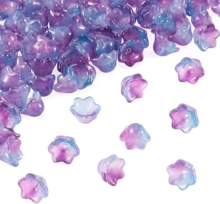 100pcs Clear Glass Flower Beads Gradient Color Bell Shape Spacer Beads for DIY Jewelry Making Bracelet Necklace Earrings Art Beads Cadet Blue