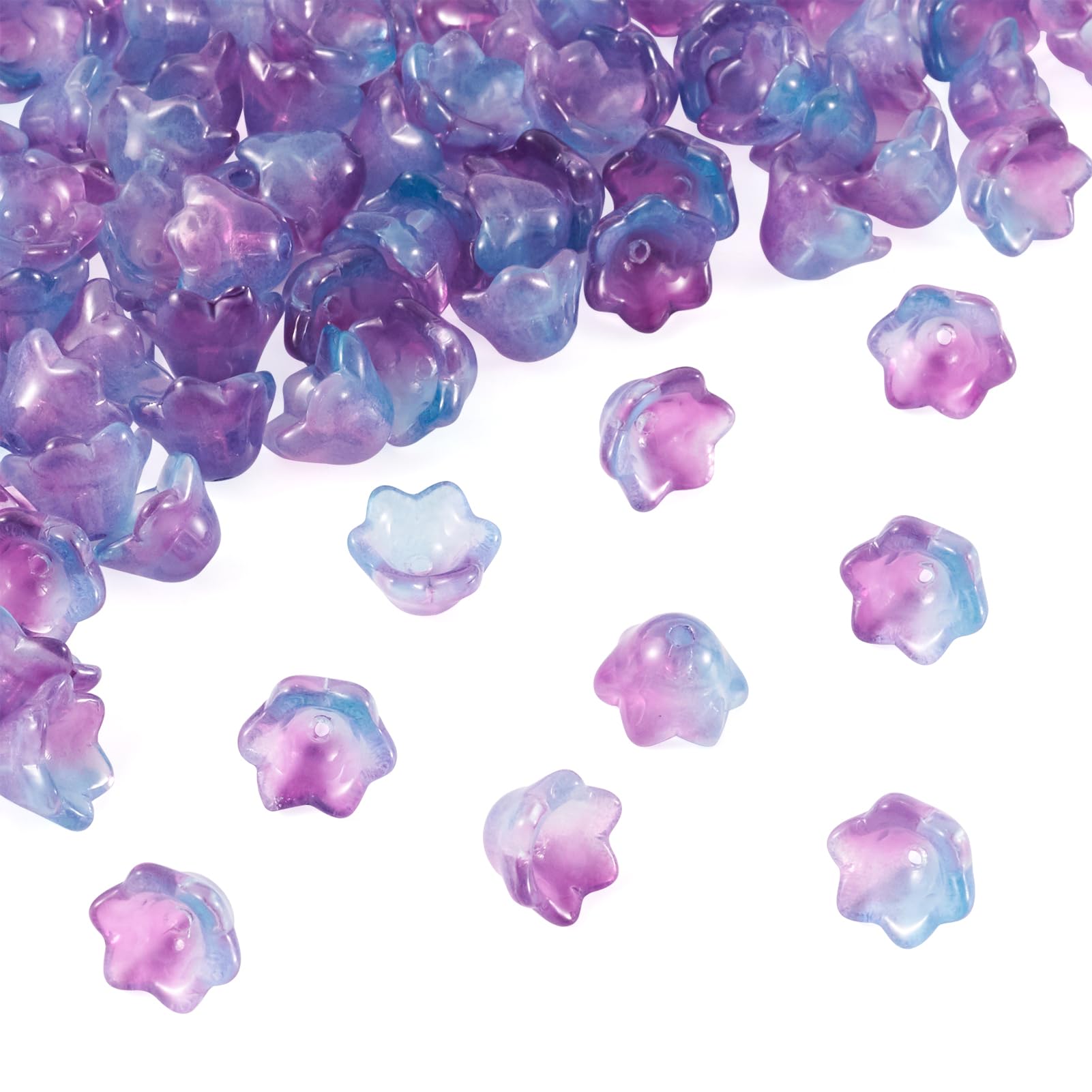 100pcs Clear Glass Flower Beads Gradient Color Bell Shape Spacer Beads for DIY J