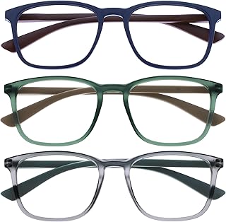 OPULIZE Max RRR78-367 RRR78-367 Reading Glasses - 3 Pairs - Classic Shape - Blue, Green and Grey Matt - Men and Women - RRR78-367