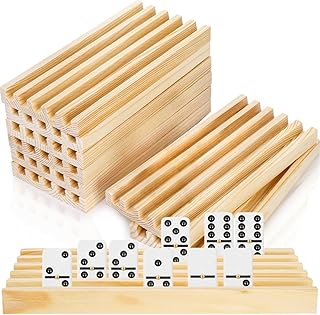 Noamus Set of 8 Wooden Domino Racks, Premium Natural Domino Trays, Solid Domino Tiles Holders Organizer for Mexican Train Chickenfoot Cuban Domino Games - Dominoes NOT Included
