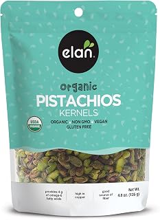Elan Organic Raw Pistachios, 135g, Unsalted Kernels, No Shell,Pistachio Nuts, Non-GMO, Vegan, Gluten-Free, Kosher, Healthy Snacks