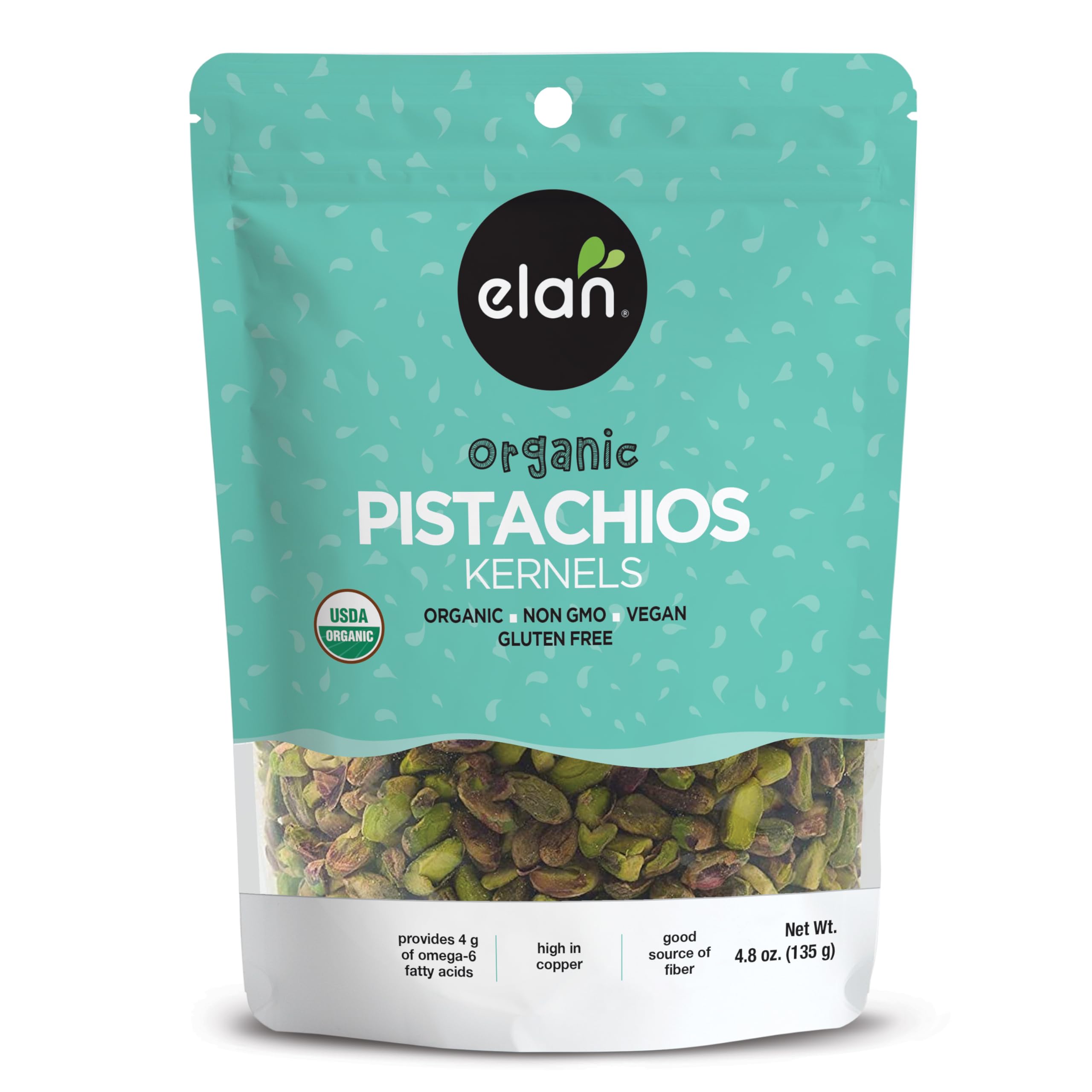 Elan Organic Raw Pistachios, 135g, Unsalted Kernels, No Shell,Pistachio Nuts, No