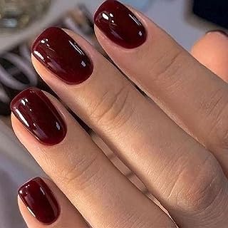 Modelones Burgundy Press on Nails Short Square, Dark Red Fall Fake Nails | 32Pcs 16 Sizes Reusable Nails Press Ons Kit Nail Glue Adhesive Tabs Mini Nail File 3-Week Wear Halloween Christmas Women Gift