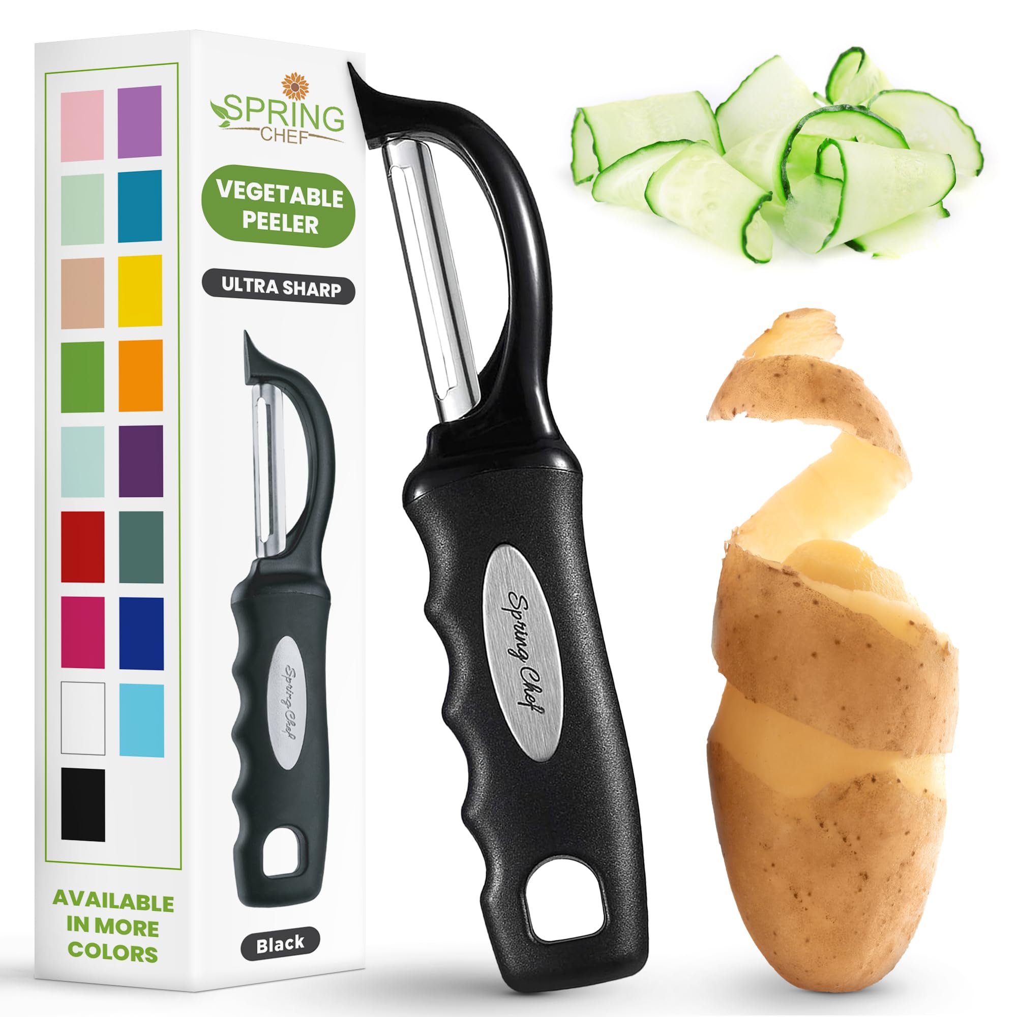 Spring Chef Original Swivel Vegetable Peeler with Soft Grip Handle, Black | Prem