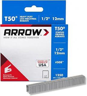 Arrow 508 Heavy Duty T50 1/2-Inch Leg Length, 3/8-Inch Crown, Staples for Upholstery, Construction, Furniture, Crafts, 1250 Count(Pack of 1)