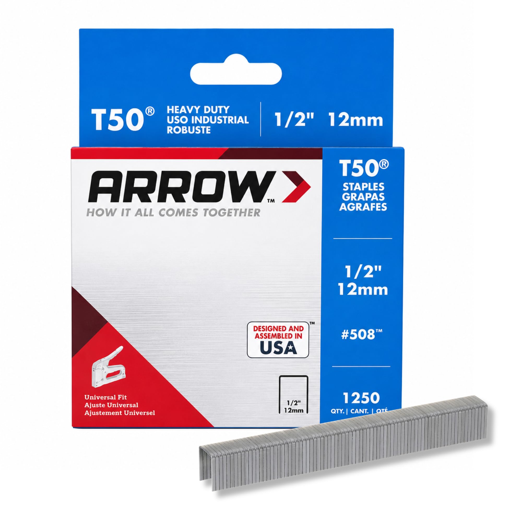 Arrow 508 Heavy Duty T50 1/2-Inch Leg Length, 3/8-Inch Crown, Staples for Uphols