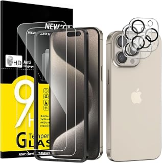 NEW'C Glass Film for iPhone 15 Pro Max + Camera Protection