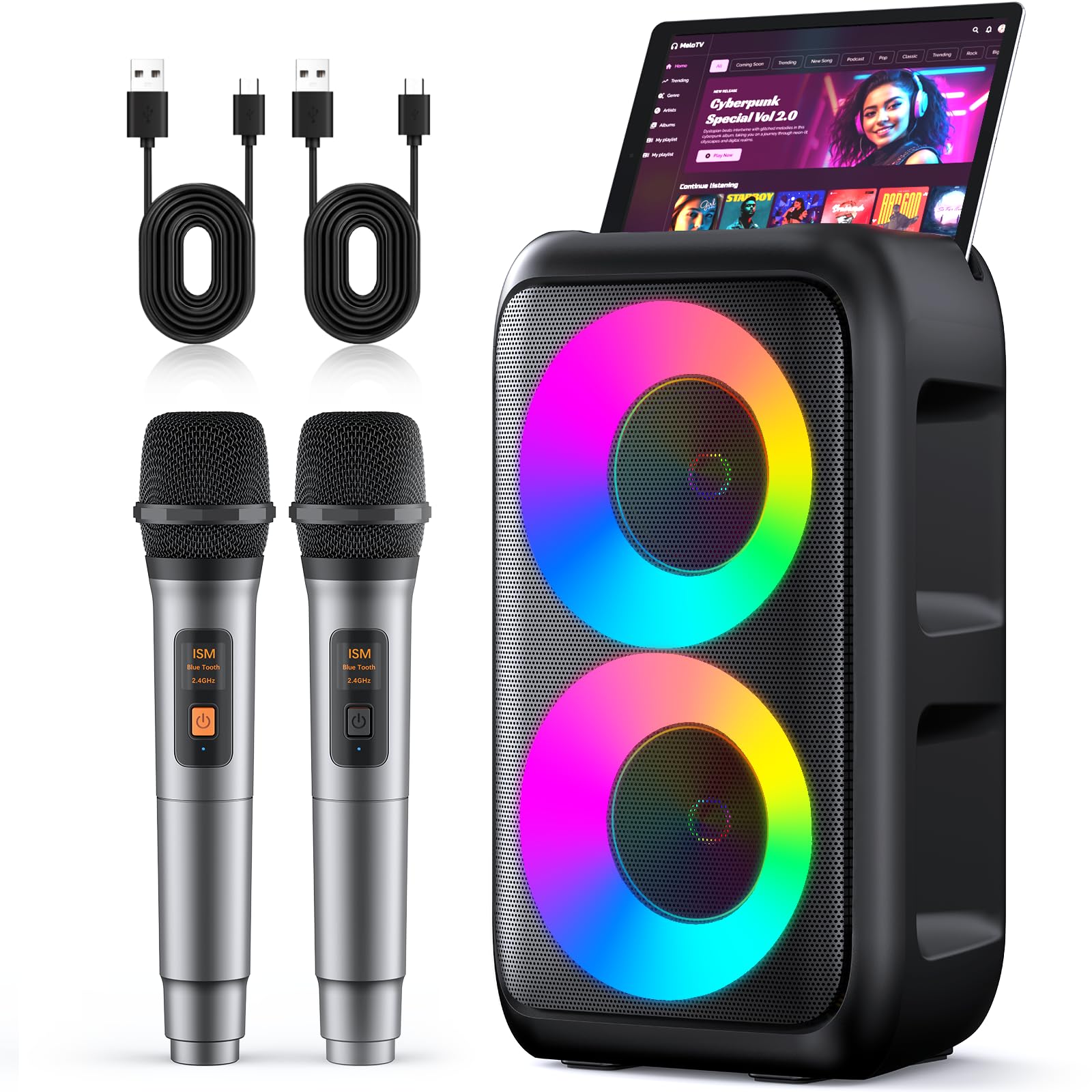 Karaoke Machine, Bluetooth Speaker with 2 Wireless Microphones Adults Kids | Sta