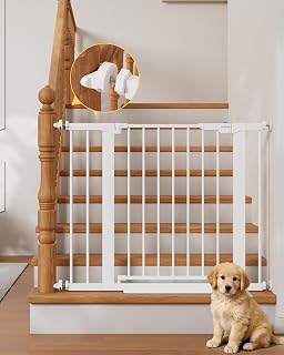 InnoTruth 27-36.6 in Wide Baby Gate for Stairs and Doorways, White | Indoor Metal Dog Gate for Pets, Auto Close 2 Way Swing Walk Through Door, Double Lock & Y-Bolts, Pressure or Hardware Mount