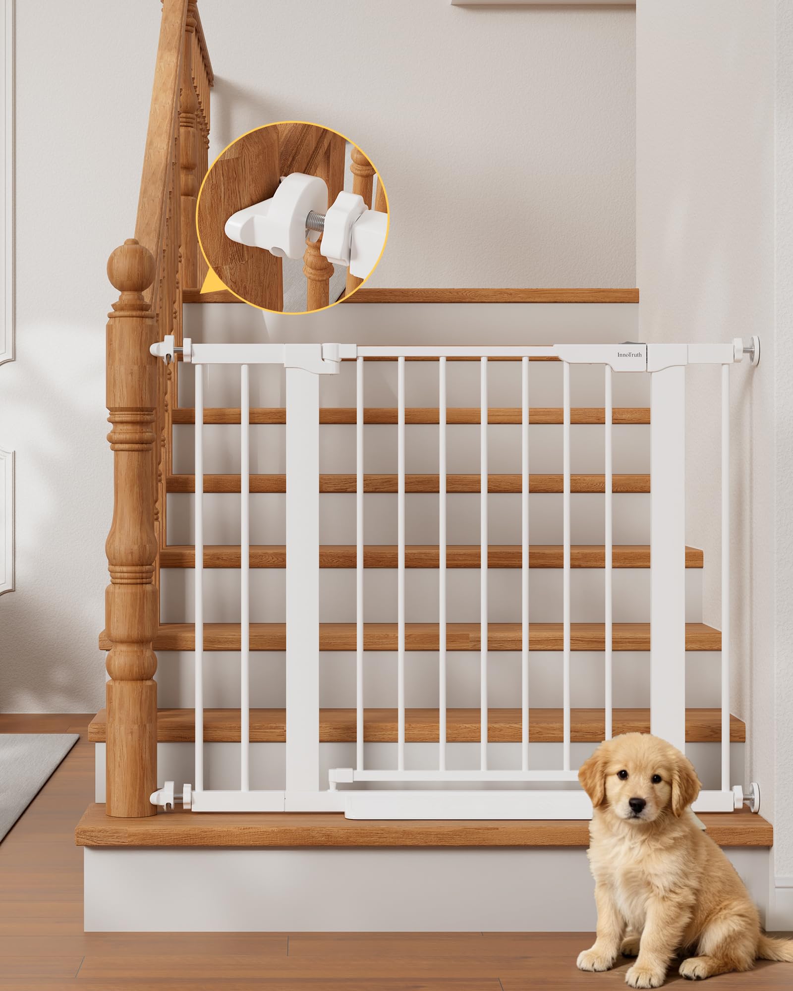 InnoTruth 27-36.6 in Wide Baby Gate for Stairs and Doorways, White | Indoor Meta