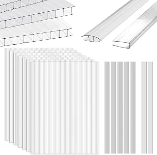 Teabelle 18pcs Set Polycarbonate Clear Greenhouse Panels Kit | 47.2"x23.6"x0.24" Waterproof UV-Proof Transparent Sheet with H&U Connectors, Double-Layer Corrugated Board for Outdoor Roof