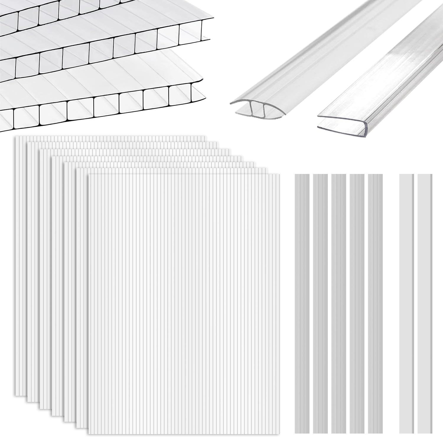 Teabelle 18pcs Set Polycarbonate Clear Greenhouse Panels Kit | 47.2"x23.6"x0.24"