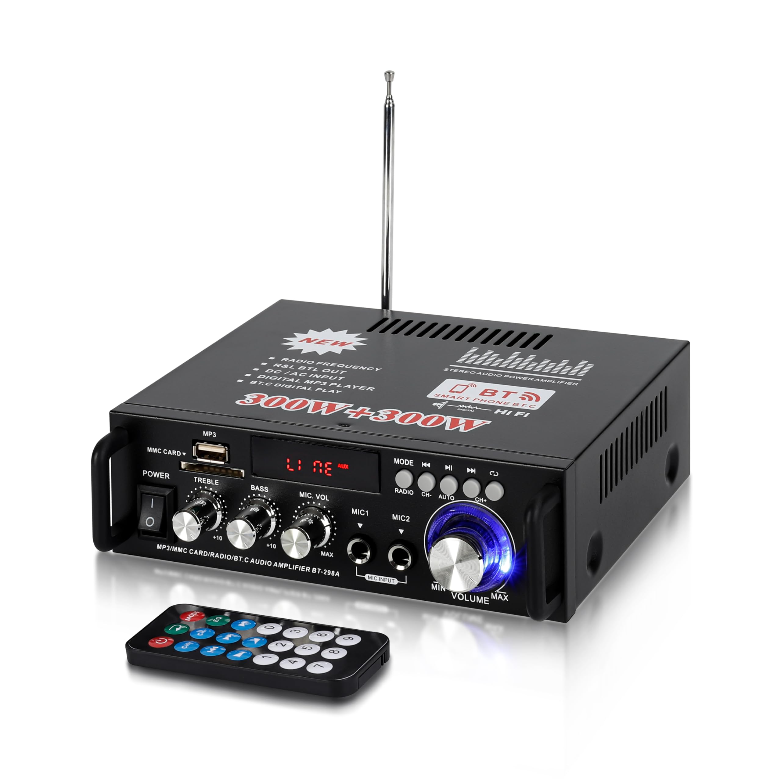 HiFi Amplifier,Home Audio Amplifier 600W | BT Portable Radio for Car or Home, wi