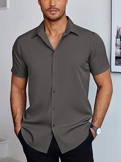 Mens Short Sleeve Regular Fit Lightweight Button Down Shirt
