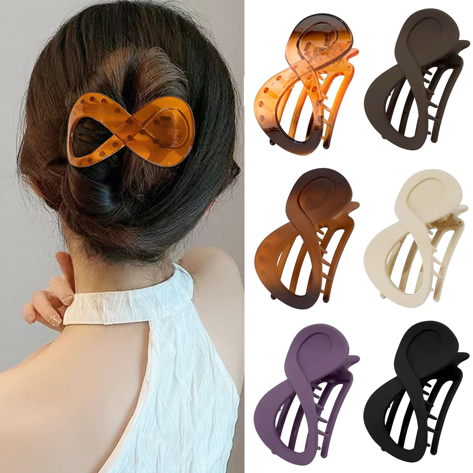 6pcs French Concord Flat Hair Clips for Women, Curved Hair Claw Alligator Hair B
