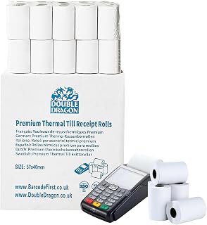 20 Rolls Double Dragon 57 x 40 mm Premium Thermal Paper Till Receipt Roll for PDQ Credit Card Machine, POS & EPOS