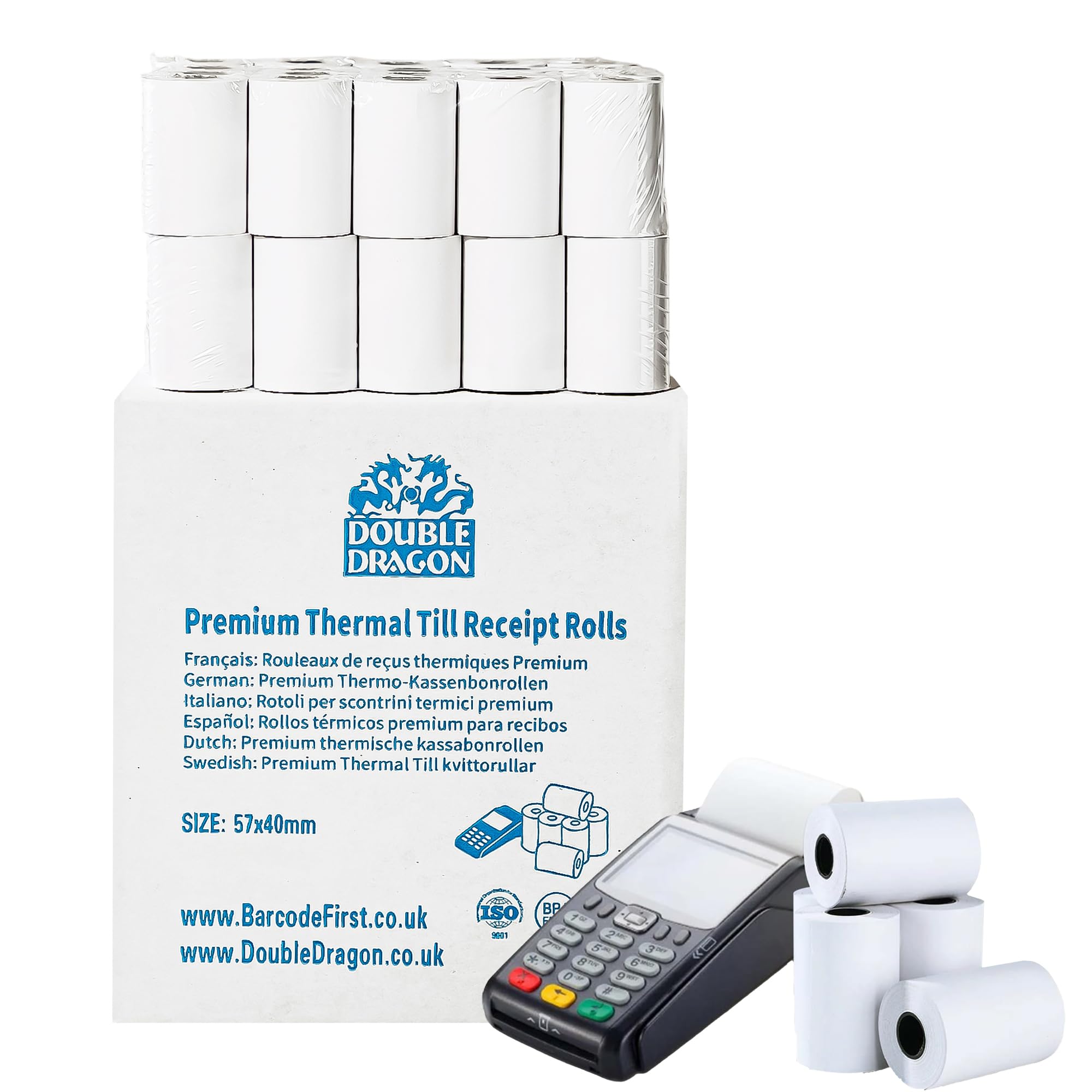 20 Rolls Double Dragon 57 x 40 mm Premium Thermal Paper Till Receipt Roll for PD