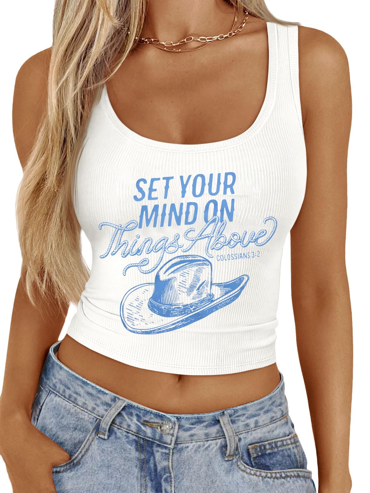 Western Cowgirl Tank Tops Women Country Music Crop Top Sleeveless Cowboy Graphic