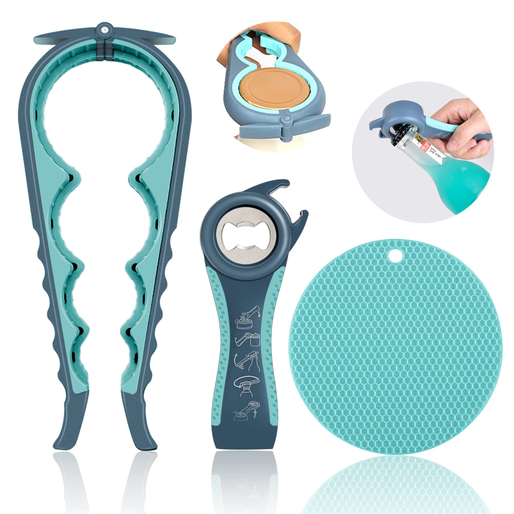 Jar Opener for Weak Hands, Seniors with Arthritis, 5 in 1 Multi Function Bottle 