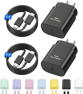 USB C Fast Charger, 2Pack 25W Type C Fast Charger Wall Charger Super Fast Charging Block for Galaxy S24 S23 S22 S21 S20 Ultra S10 S9, Note 20 10 9, with 6ft USB C to Type C Cable 25W Charger Adapter