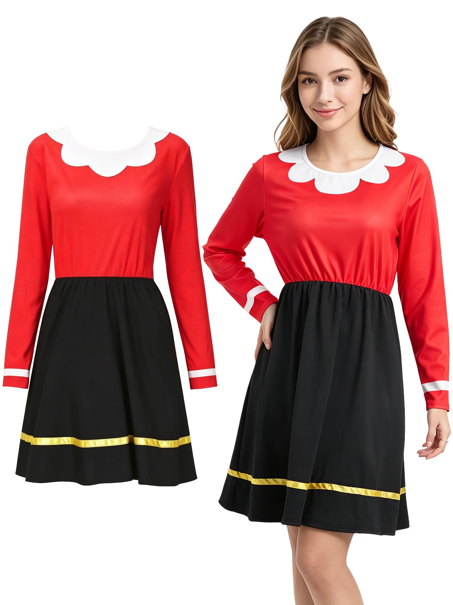 Women's Red Black Dress,Crewneck Long Sleeve,for Halloween