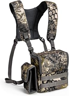 MOXULE Binocular Harness Chest Pack - Rangefinder Pouch for Hunting Camo | Silent one-handed access, bino case with rain cover and removable pouch , MOLLE webbing for birdwatching and hiking