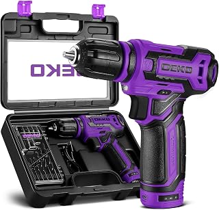 Cordless Drill：DEKOPRO 12V Power Drill Set 800RPM Electric Drills Small Drills with 3/8-inch Keyless Chuck and Portable Tool Set Gift Box (Purple) (Renewed)