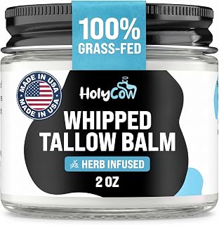 HolyCow Grass Fed Beef Tallow For Skin with Jojoba Oil, 2 Ounce - Unscented | Beef Tallow for Face, Whipped Tallow Balm with Organic Jojoba Oil, Face Moisturizer, Organic Lotion, Eczema Cream for Baby