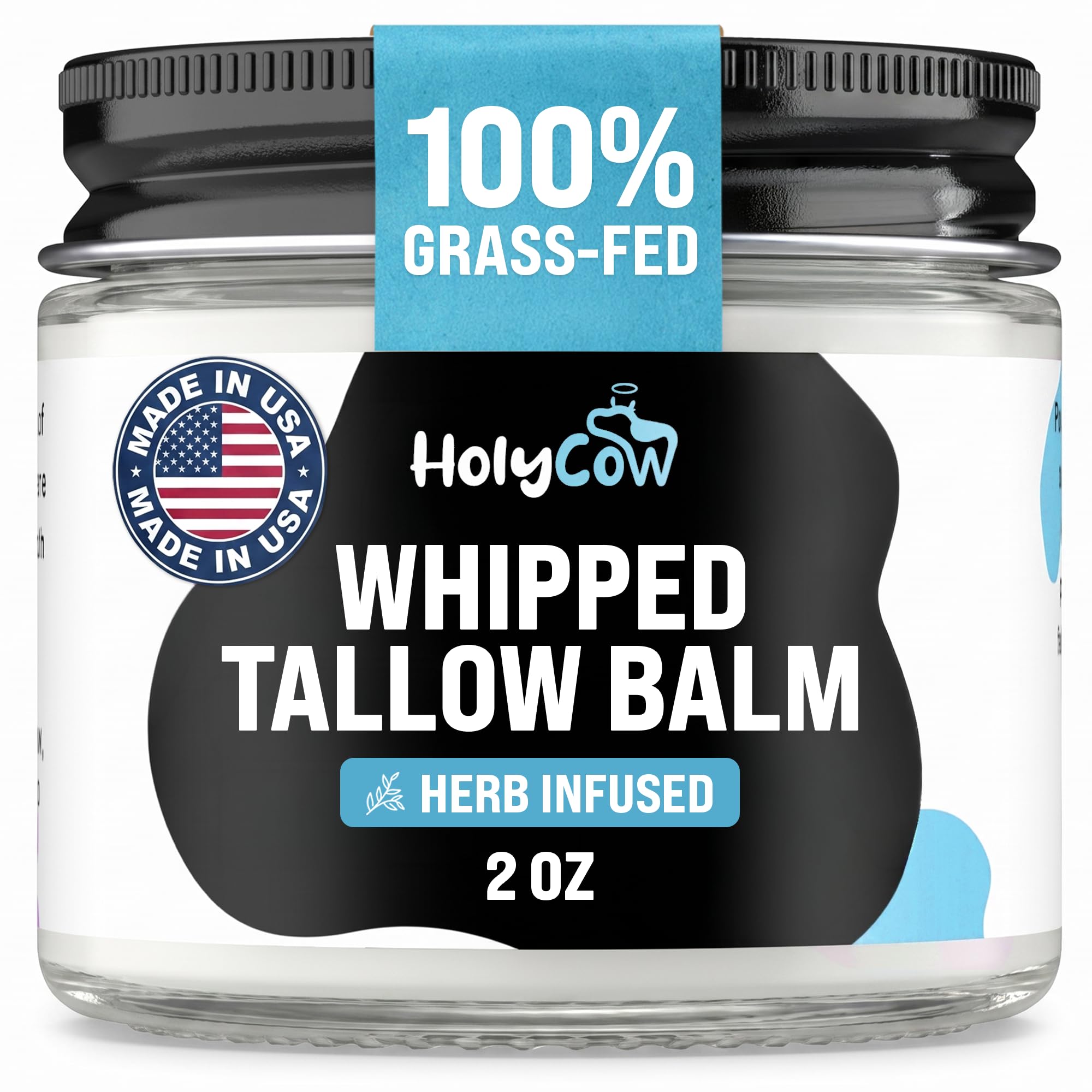 HolyCow Grass Fed Beef Tallow For Skin with Jojoba Oil, 2 Ounce - Unscented | Be