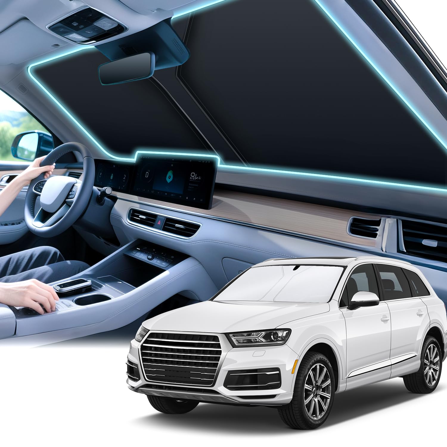 SINGARO 300T Universal Car Windshield Sun Shade, Foldable Reflective for Windshi