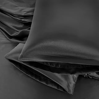 Aormenzy Black Satin Pillowcase for Hair and Skin, Queen Size Set of 2