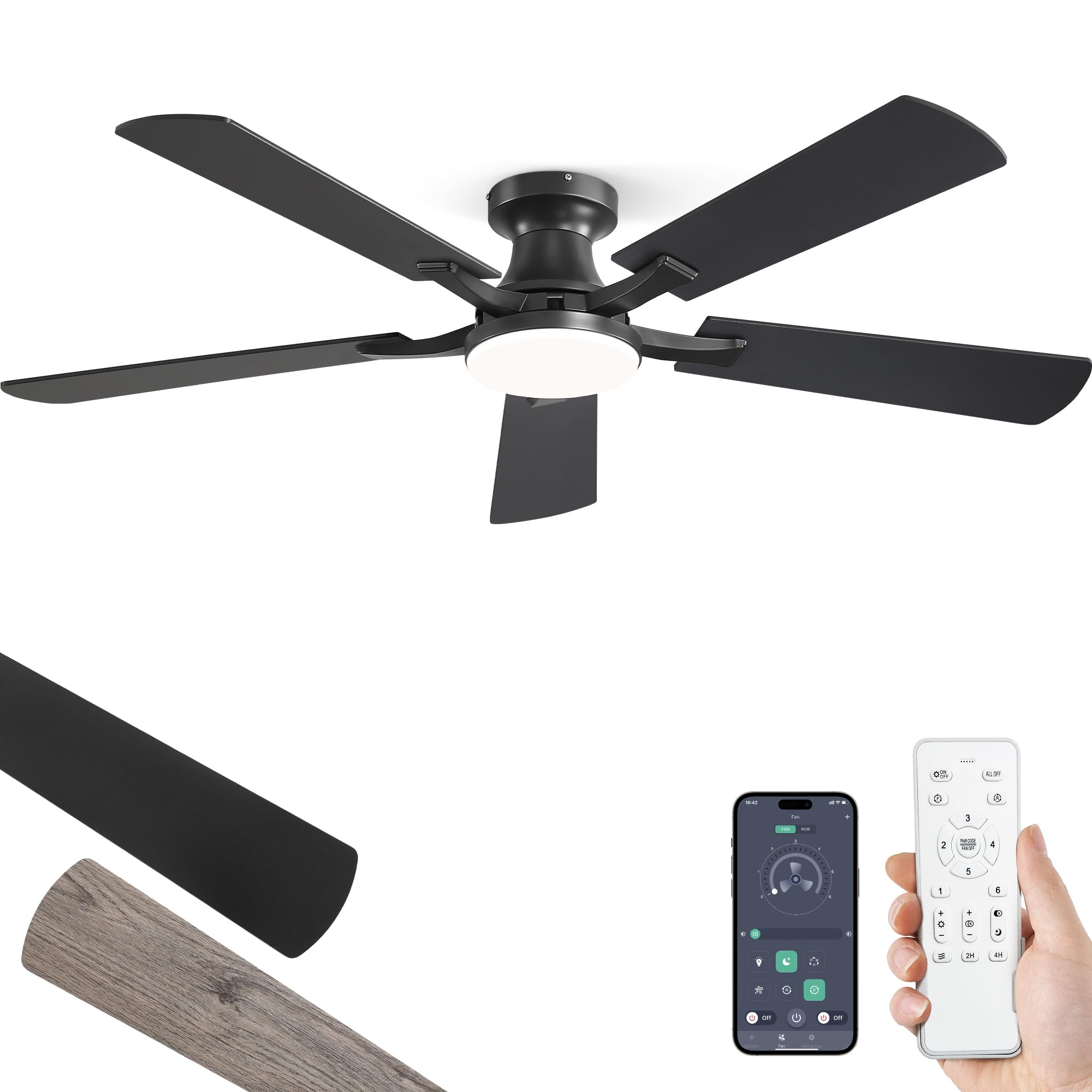 ZMISHIBO 52 Inch Ceiling Fans with Lights, Remote&App Control, Flush Mount | Low