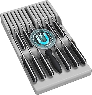 Lifewit Magnetic Kitchen Knife Binder Inserts, Plastic Drawer Inserts for 12 Knives and 1 Sharpening Knife Holder Set for Steak Knives (Grey)