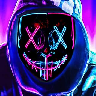 DWTECH LED Halloween Purge Mask - Light Up Mask LED Masks EL Wire Scary Mask for Masquerade Cosplay Light Up Face Mask for Audtl Men Women Halloween Festival Party