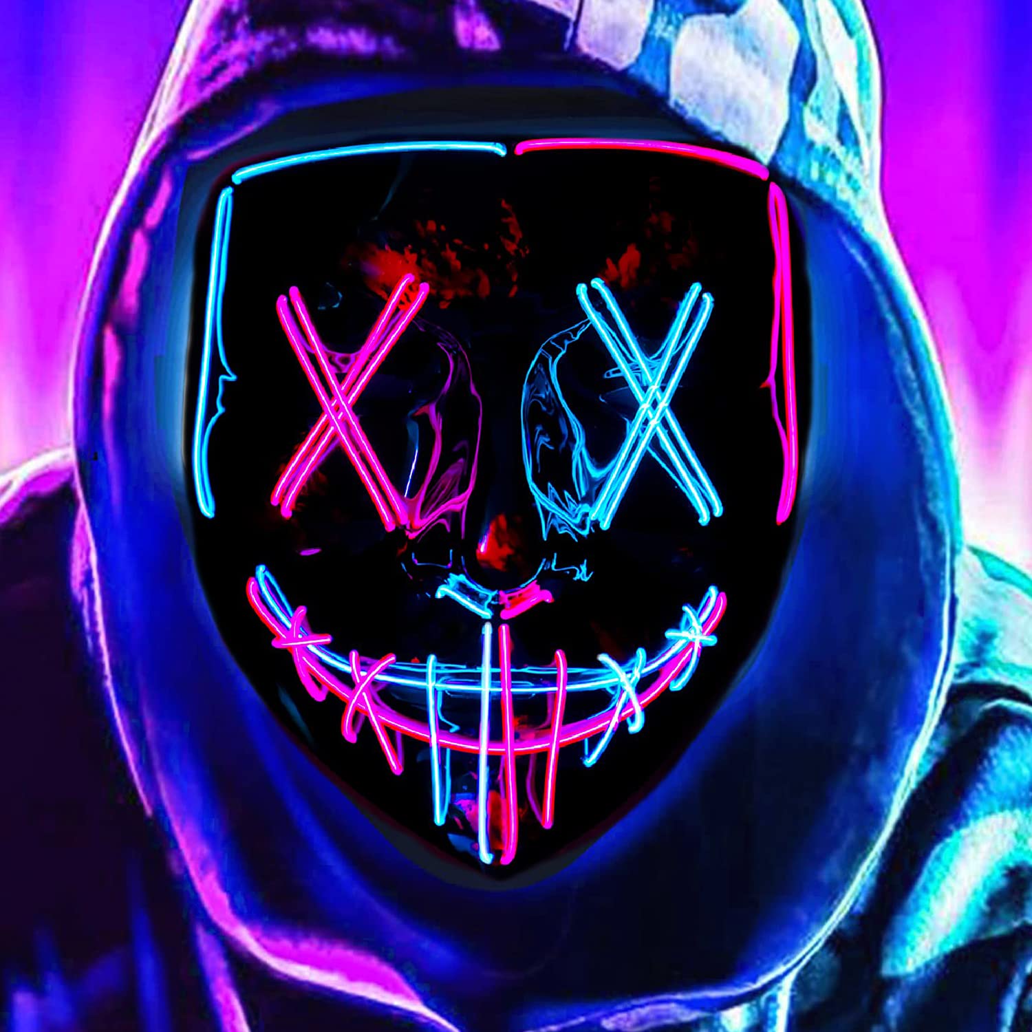 DWTECH LED Halloween Purge Mask - Light Up Mask LED Masks EL Wire Scary Mask for