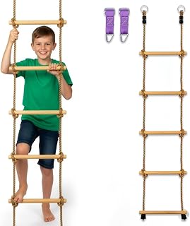 Trailblaze Premium Climbing Rope Ladder for Kids 6ft Wooden, Playset Rope Ladder Swing Set, Safe & Secure Outdoor/Indoor, Playground Rope Ladder