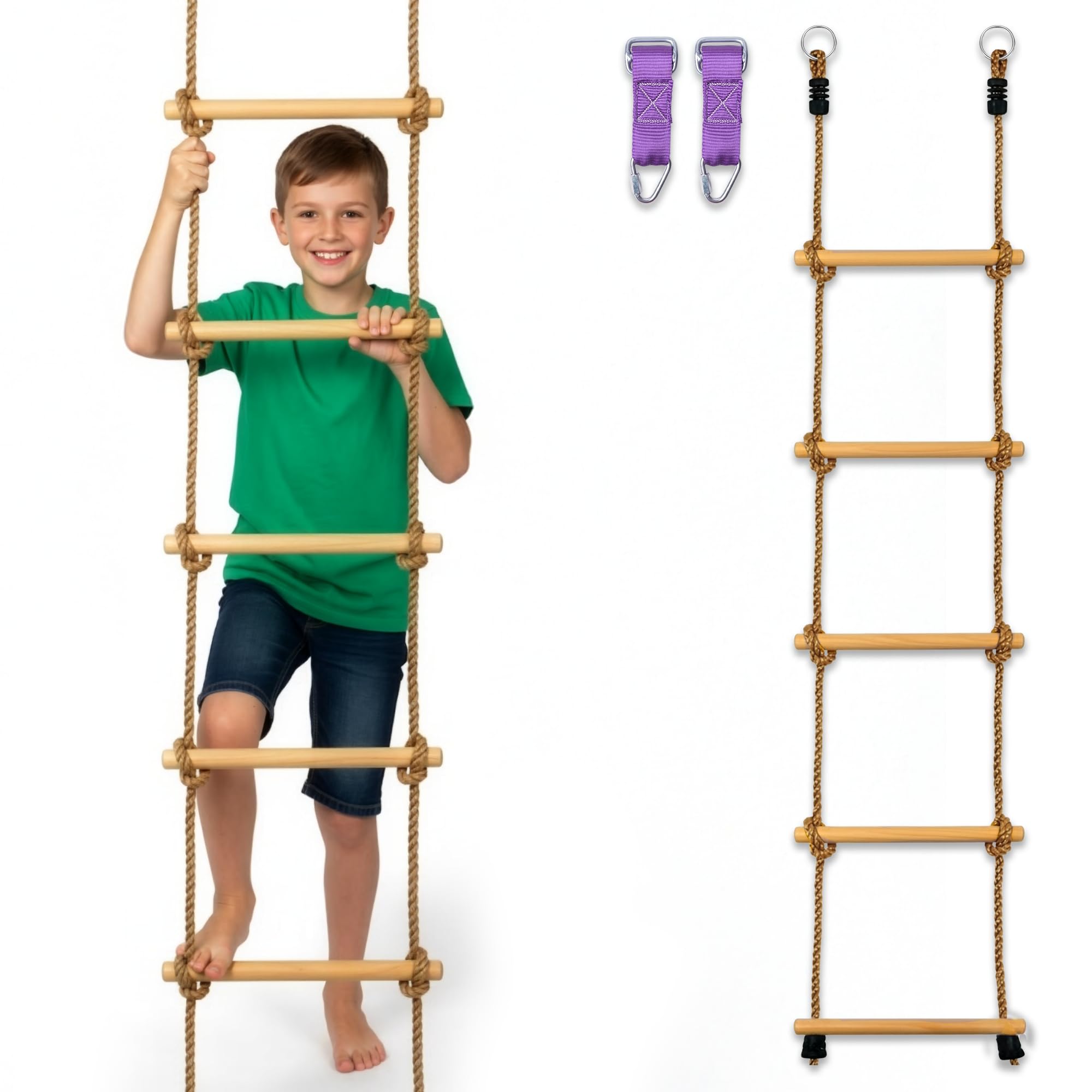 Trailblaze Premium Climbing Rope Ladder for Kids 6ft Wooden, Playset Rope Ladder
