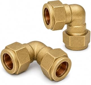 Pipestation 15mm Compression Elbow Fittings, Pack of 2 – Solid Brass 90 Degree Pipe Connectors for Copper Pipe