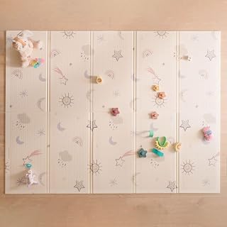 Nuby Foldable Reversible Baby Play Mat, 77" x 58", XXL, 0M+, Stars &amp; Sky | Waterproof Floormat, Easy to Clean with 2 Designs, Folds up for Easy Storage, Ideal for Nursery &amp; Safe Baby &amp; Toddler Play
