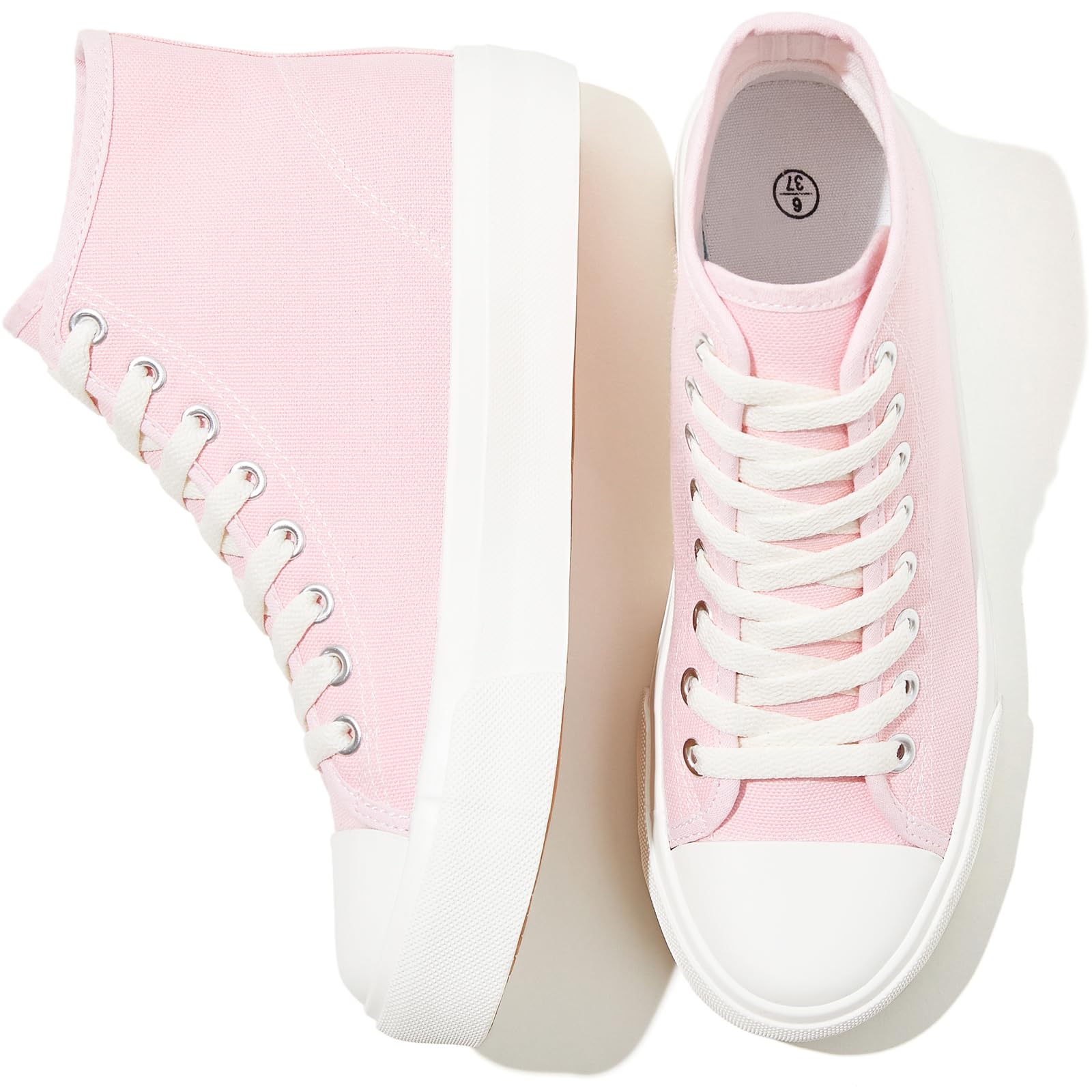 Uoidru Womens White Canvas High Top Sneakers Casual Lace Up Fashion Shoes