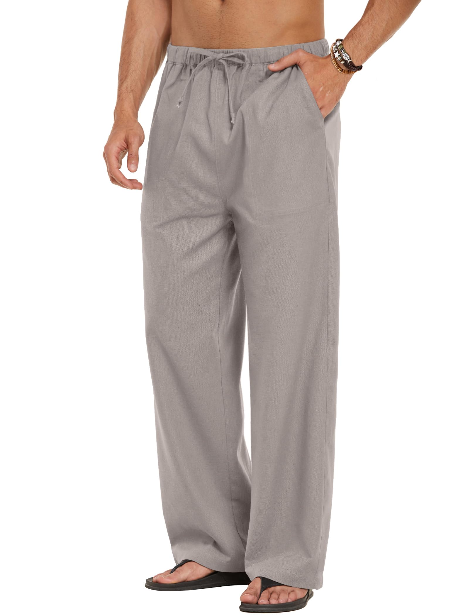COOFANDY Mens Linen Harem Pants Drawstring Casual Elastic Waist Lightweight Pant