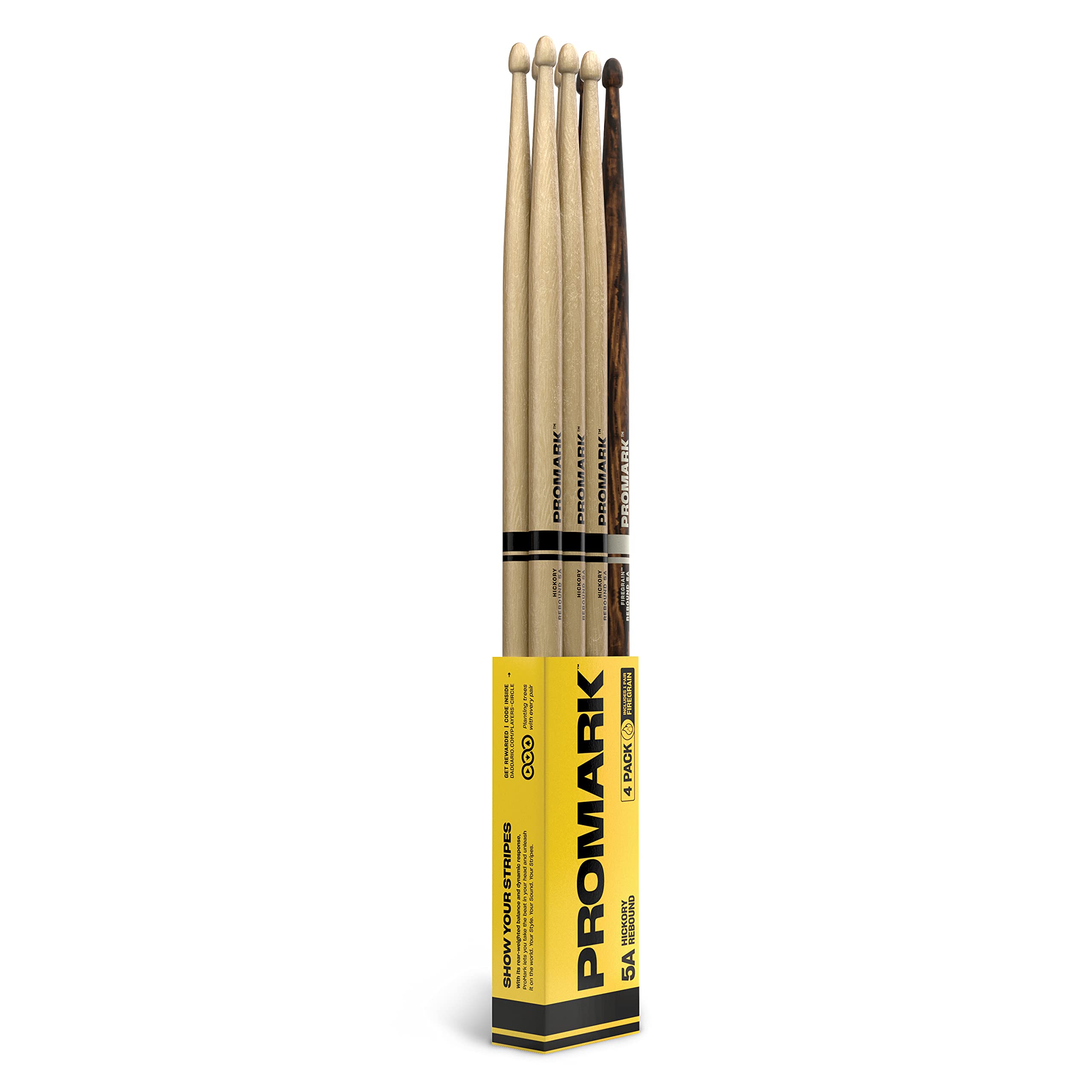 ProMark Drum Sticks - Rebound 5A Drumsticks - FireGrain For Playing Harder, Long