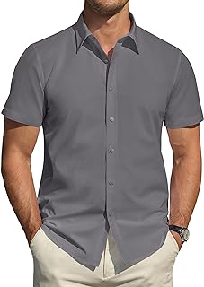 J.VER Men's Short Sleeve Stretch Shirts Stain Resistant Shield Casual Buttoned Formal Shirts Solid Color