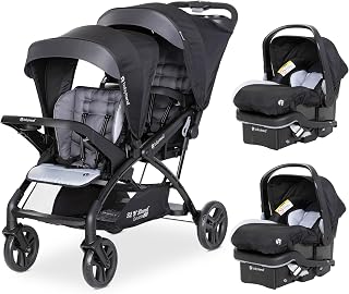 Baby Trend Sit N' Stand Double Stroller &amp; 2 EZ-Lift Plus Car Seats, Stormy | Portable and Lightweight Stroller Duo and Car Seat Travel System Tandem