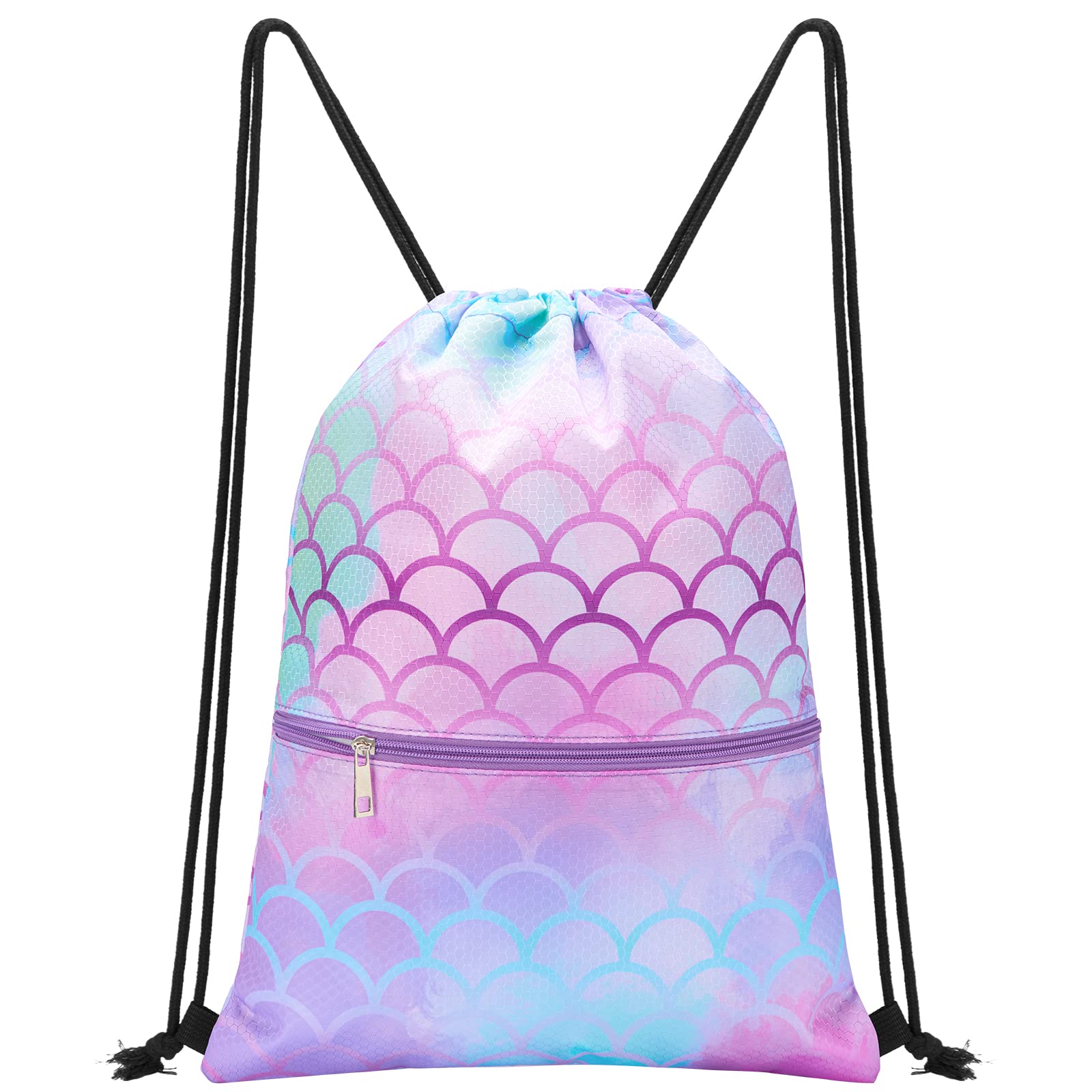 WAWSAM Kids Drawstring Gym Bag with Zippered Pocket String Backpack | Mermaid Sw