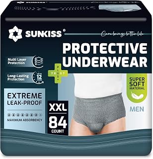 SUNKISS Super Soft Incontinence Underwear for Men, XXLarge, Grey, 84 Count