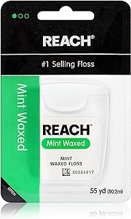 Reach, Waxed Dental Floss, Mint, Plaque Remover for Teeth, Shred Resistant, Floss Slides Smoothly, Easy to Use, Waxed, Deep Cleaning Teeth, Oral Care, Pfas Free, for Adults and Kids, 55 yd, 1 Count
